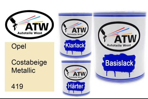 Opel, Costabeige Metallic, 419: 1L Lackdose + 1L Klarlack + 500ml Härter - Set, von ATW Autoteile West.